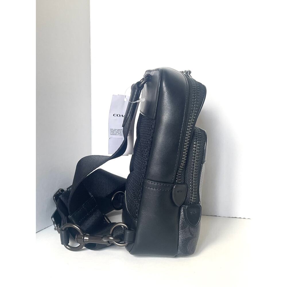 Coach Gotham Sling Pack 13 Signature Canvas Black Leather CC091 Bag - Picture 5 of 16